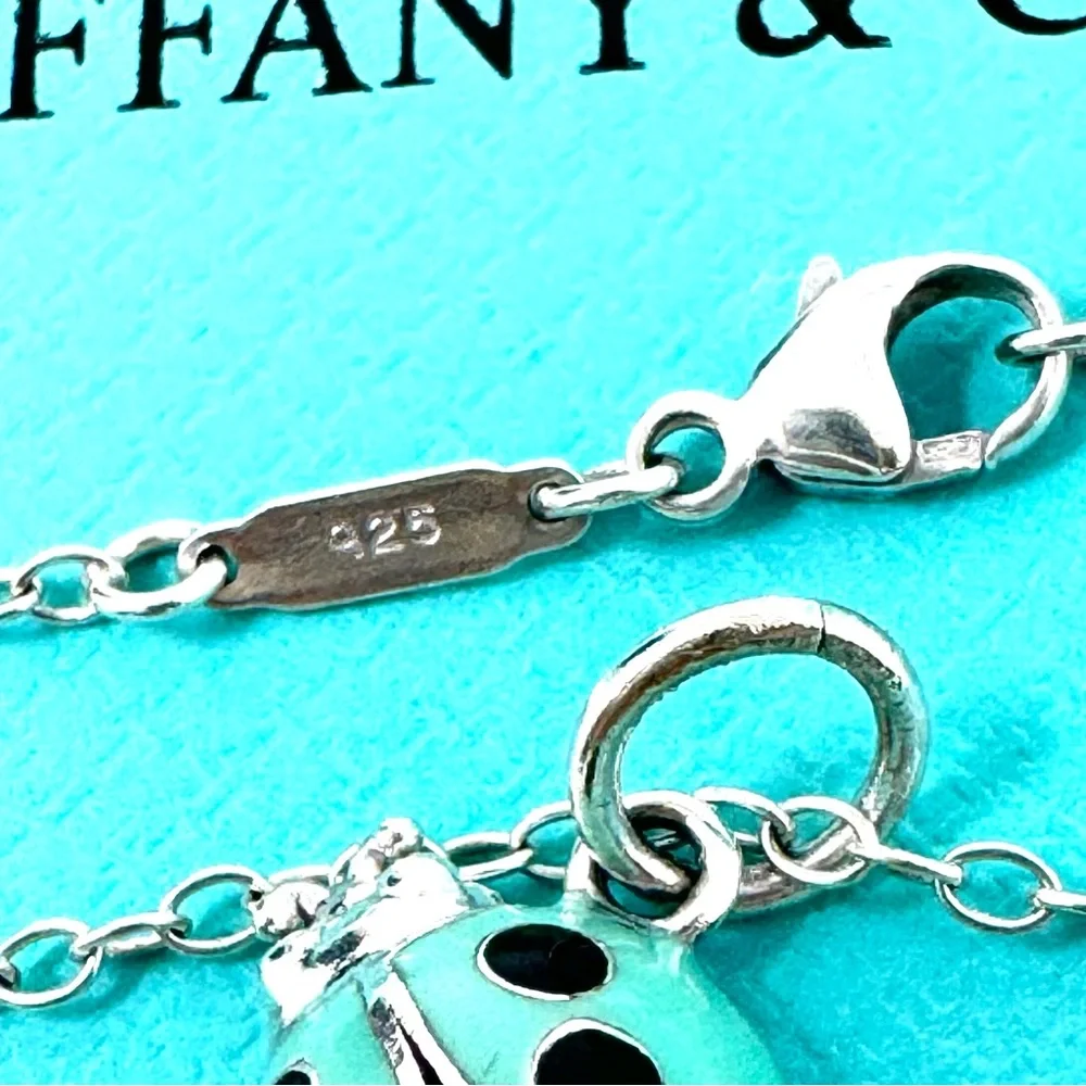 Authentic Tiffany & co. Enamel Blue / Black Lady Bug Pendant Necklaces. - Picture 3 of 12